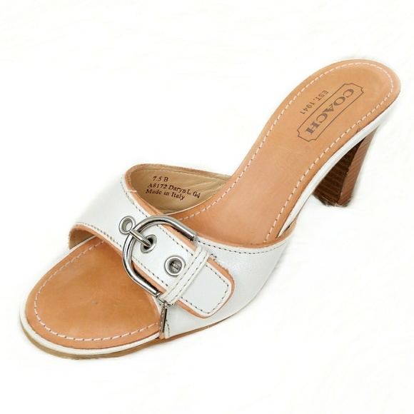 Coach Shoes - Coach Daryn White Leather Sandal Heels A8172